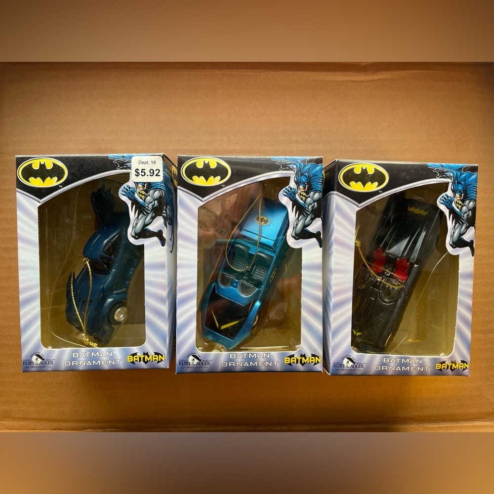 Vintage Kurt Adler Cartoon Network DC Comics Batman Batmobile Ornament Set RARE